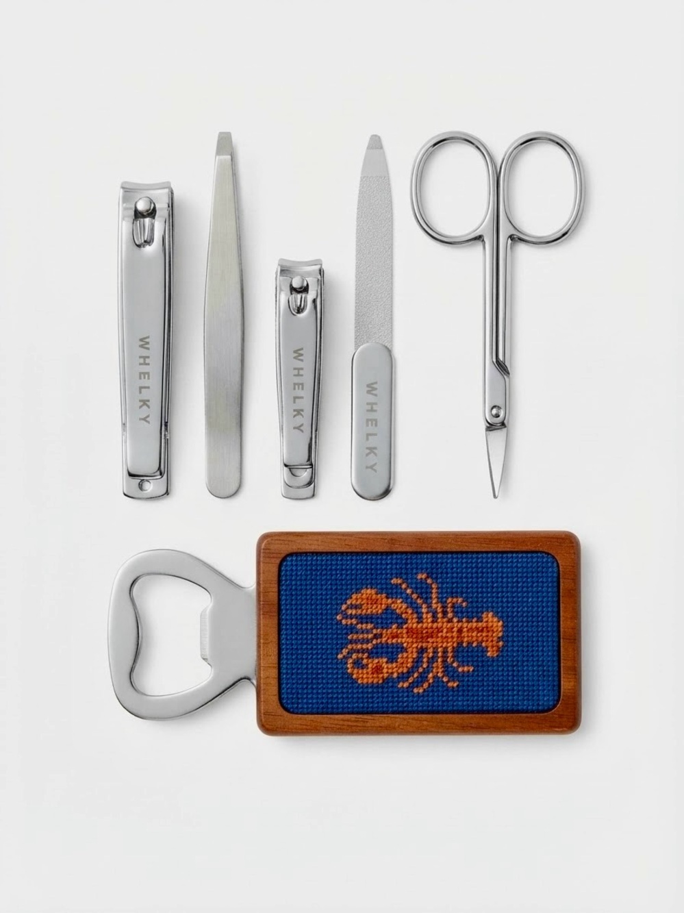 NWT Whelky Men's Grooming Tools Needlepoint Lobster Bottle Opener Gift Set